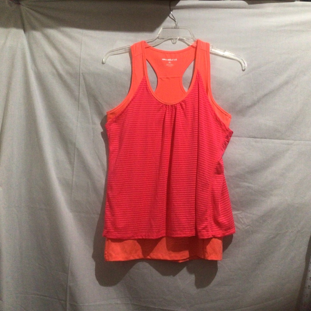 Marika Tek Orange And Pink Razorback Workout Tank Top, Size XL.